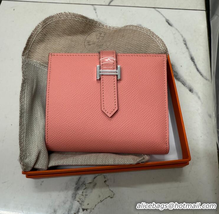 Good Quality HERMES BEARN SHORT WALLET IN ORIGINAL EPSOM LEATHER H945116 Pink