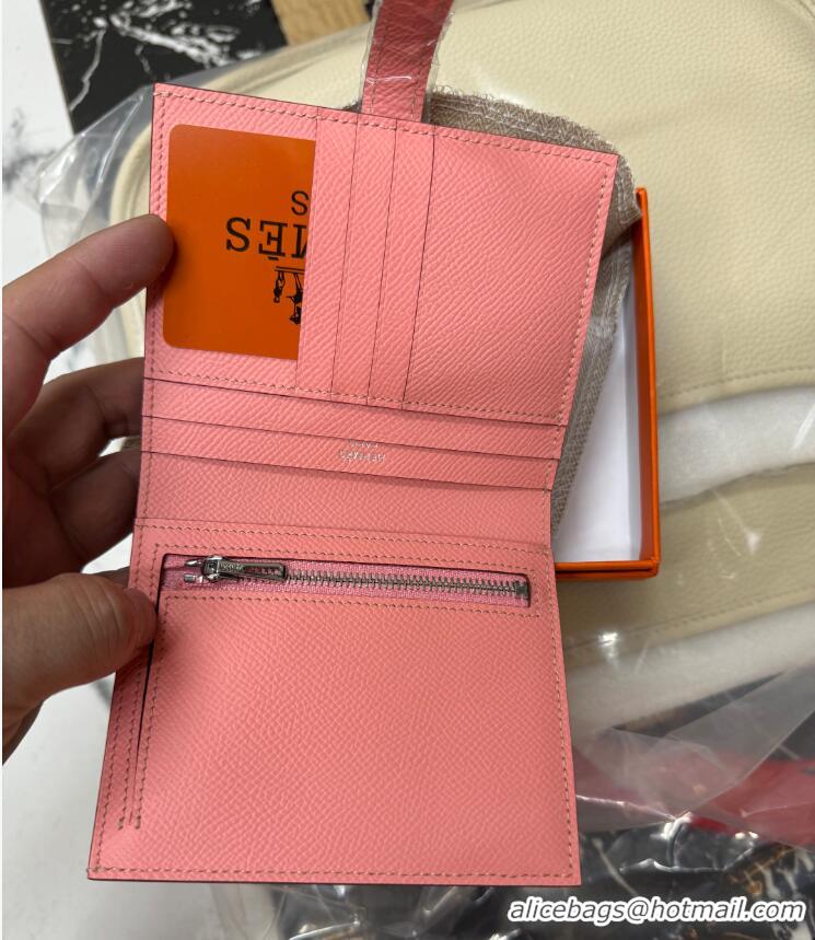 Good Quality HERMES BEARN SHORT WALLET IN ORIGINAL EPSOM LEATHER H945116 Pink