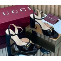 Top Grade Gucci patent leather heel sandals 9 5cm with horsebit black 2026 812292