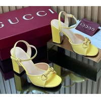 Pretty Style Gucci patent leather heel sandals 9 5cm with horsebit yellow 2026 812292