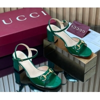 Shop Cheap Gucci patent leather heel sandals 6.5cm with horsebit green 2026 812292