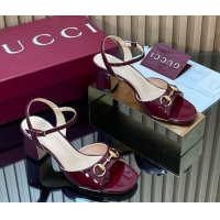 Best Product Gucci patent leather heel sandals 6.5cm with horsebit burgundy 2026 812292