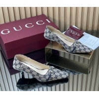 Luxurious Gucci Vittoria Horsebit Pumps Shoes Blue GG Canvas 55MM 35To42