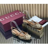 Pretty Style Gucci Horsebit Slingback Flats Beige GG Canvas 260503 Beige