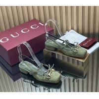 Top Design  Gucci Horsebit Slingback Flats Calfskin Leather 260503 Green