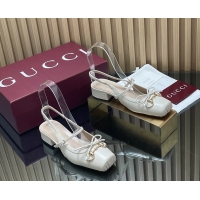 Shop Duplicate Gucci Horsebit Slingback Flats  Calfskin Leather 260503 Cream