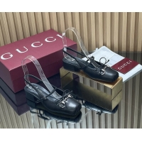 Discount Gucci Horsebit Slingback Flats Black Calfskin Leather 260503