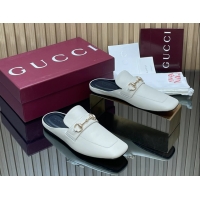 Hot Style Gucci Ragazzo Horsebit Flat Mules White Calf Leather 260503 White