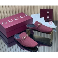 Duplicate Gucci Ragazzo Horsebit Flat Mules Red GG Canvas 260503 Red