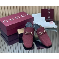 Duplicate Gucci Ragazzo Horsebit Flat Mules Red GG Canvas 260503 Red