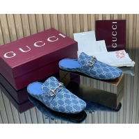 Low Price Gucci Ragazzo Horsebit Flat Mules Light Blue GG Canvas 260503 Light Blue