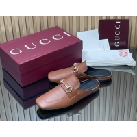 Best Price Gucci Ragazzo Horsebit Flat Mules Brown Calf Leather 260503 Brown