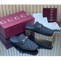 Best Product Gucci Ragazzo Horsebit Flat Mules Black GG Canvas 260503 Black
