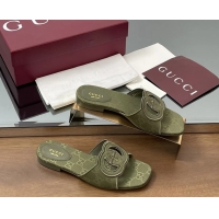 Sophisticated Gucci Interlocking G GG Canvas Flat Slides Sandals Green 260504