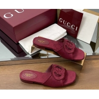 Buy Luxury Gucci Interlocking G GG Canvas Flat Slides Sandals Burgundy 260504