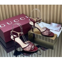 Good Quality Gucci Red GG Crystal Mesh Heeled Sandals 85MM 260504 Red