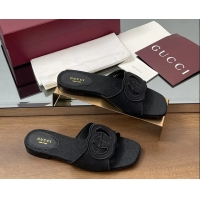 Best Grade Gucci Interlocking G GG Canvas Flat Slides Sandals 260504 Black