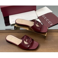 Best Grade Gucci Interlocking G Flat Slides Sandals  Calfskin Leather 260504 Red