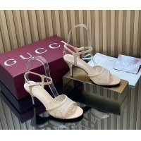 Grade Quality Gucci Beige GG Crystal Mesh Heeled Sandals 85MM 6050401