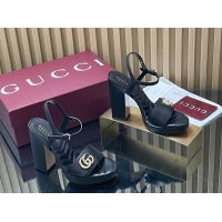Fashion Gucci Double G Block High Heeled Platform Sandals Black Lambskin Leather 125MM 6050402