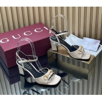 Sumptuous Gucci Horsebit High Heeled Sandals Cream Lambskin Leather 75MM 6050405
