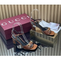 Luxury Discount Gucci Horsebit High Heeled Sandals Brown Lambskin Leather 75MM 6050405