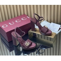 Good Looking Gucci Double G Block High Heeled Platform Sandals Burgundy Lambskin Leather 125MM 6050406
