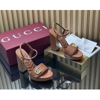 Luxury Cheap Gucci Double G Block High Heeled Platform Sandals Brown Lambskin Leather 125MM 6050406