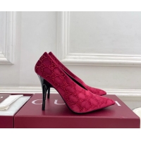 Luxury Discount Gucci Crystal GG Red Velvet High Heeled Pumps 105MM 6050408