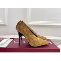 Discount Gucci Crystal GG Brown Velvet High Heeled Pumps 105MM 6050408