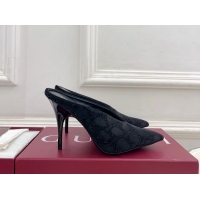 Classic Hot Gucci Crystal GG Black Velvet High Heeled Mules 105MM 6050408