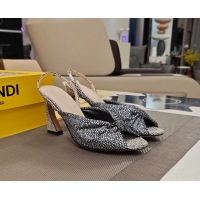Classic Fendi Arco Black White Printed Leather High Heeled Slingback Slides Sandals 85MM 6050501