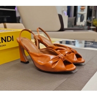 Stylish Fendi Arco Brown Leather High Heeled Slingback Slides Sandals 85MM 6050501