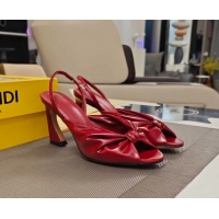 Best Grade Fendi Arco Red Leather High Heeled Slingback Slides Sandals 85MM 6050501