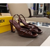 Good Quality Fendi Arco Burgundy Leather High Heeled Slingback Slides Sandals 85MM 6050501