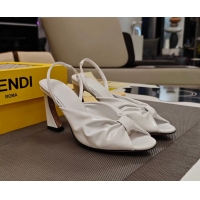 Discount Fendi Arco White Leather High Heeled Slingback Slides Sandals 85MM 6050501