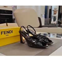 Perfect Fendi Arco Black Leather High Heeled Slingback Slides Sandals 85MM 6050501