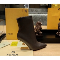 Discount Fendi First Heeled Wedge Ankle Boot Dark Brown Calfskin Leather 90MM 6050601