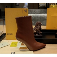 Buy Discount Fendi First Heeled Wedge Ankle Boot Brown Calfskin Leather 90MM 6050501