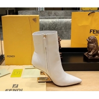 Luxurious Fendi First Heeled Wedge Ankle Boot White Calfskin Leather 90MM 6050501