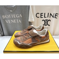 Low Cost Fendi Wave Pulse Low Tops Sneaker Orange Fabric and Brown Cavallino Calfskin 6050502