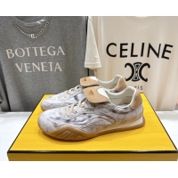Sophisticated Fendi Wave Pulse Low Tops Sneaker White Fabric and Gray Cavallino Calfskin 6050502