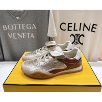 Classic Hot Fendi Wave Pulse Low Tops Sneaker Gold Brown Calfskin Leather 6050502