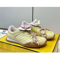 Lowest Cost Fendi Wave Pulse Yellow Fabric and Suede Low Tops Sneakers 6050504