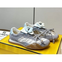 Purchase Fendi Wave Pulse White Fabric and Gray Suede Low Tops Sneakers 6050504