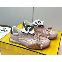 Buy New Cheap Fendi Wave Pulse Pink Fabric and Suede Low Tops Sneakers 6050504