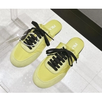 Popular Style Prada Collapse Mixed Media Re Nylon and Suede Flat Mules 6050701 Light Green