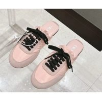 Buy Luxury Prada Collapse Mixed Media Re Nylon and Suede Flat Mules 6050701 Pink