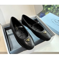 Top Grade Prada Embellished Mary Jane Leather Ballet Flats 6050703 Black