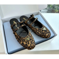 Hot Style Prada Leopard Print Pony Hair Dual Mary Jane Ballet Flat Mules 6050704 Brown